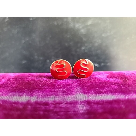 Red And Gold Tone Clip-on Earrings Vintage - Picture 3 of 10